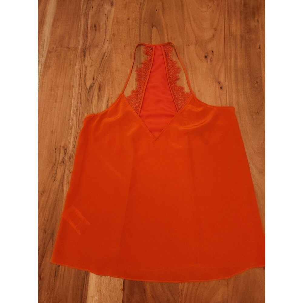 BcBgMaxAzria Orange Silk Lace Racerback Y2k Cami Tank Top Women's Size Small EUC